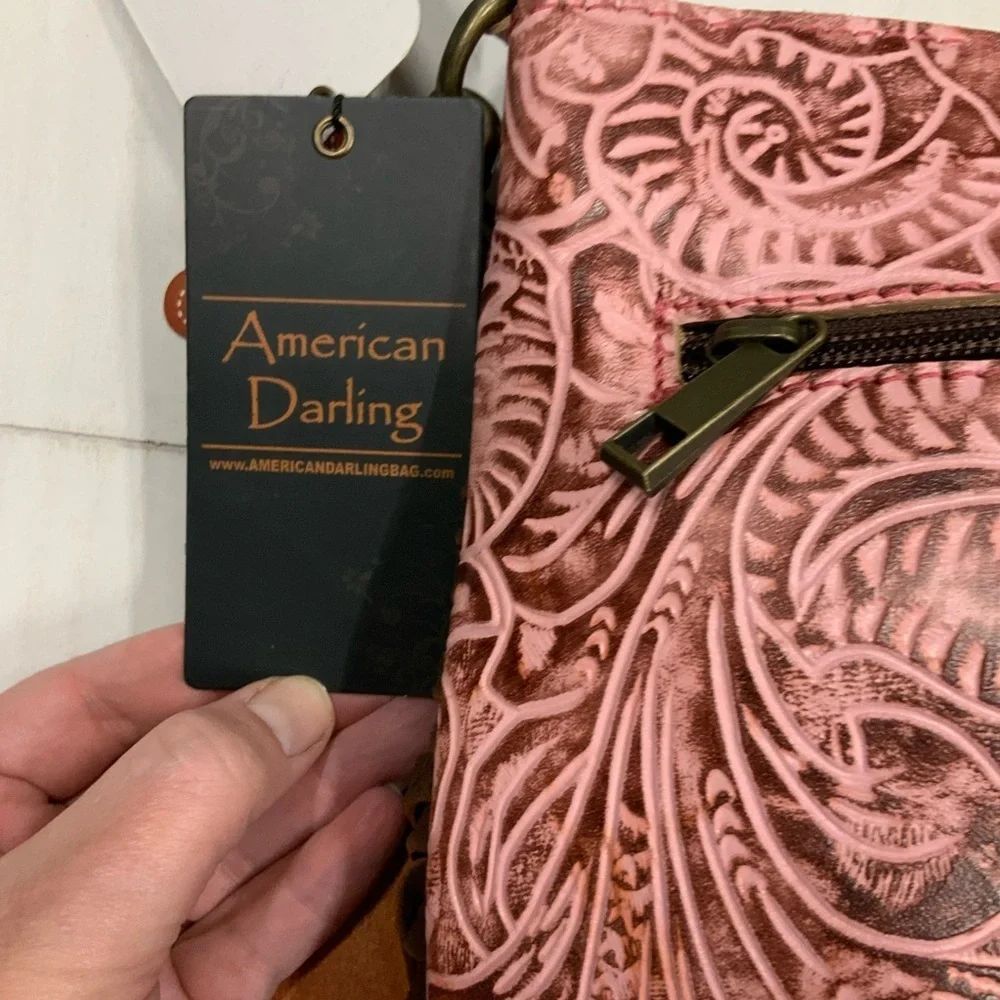 NWT American Darling Messenger‎ Hand Tooled Leather Womens Bag Western Purse